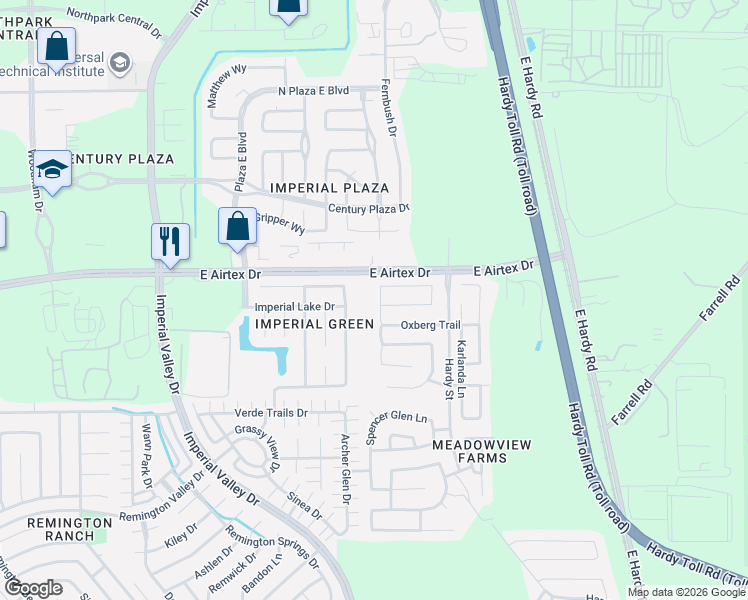 map of restaurants, bars, coffee shops, grocery stores, and more near 20035 Oland Way in Houston
