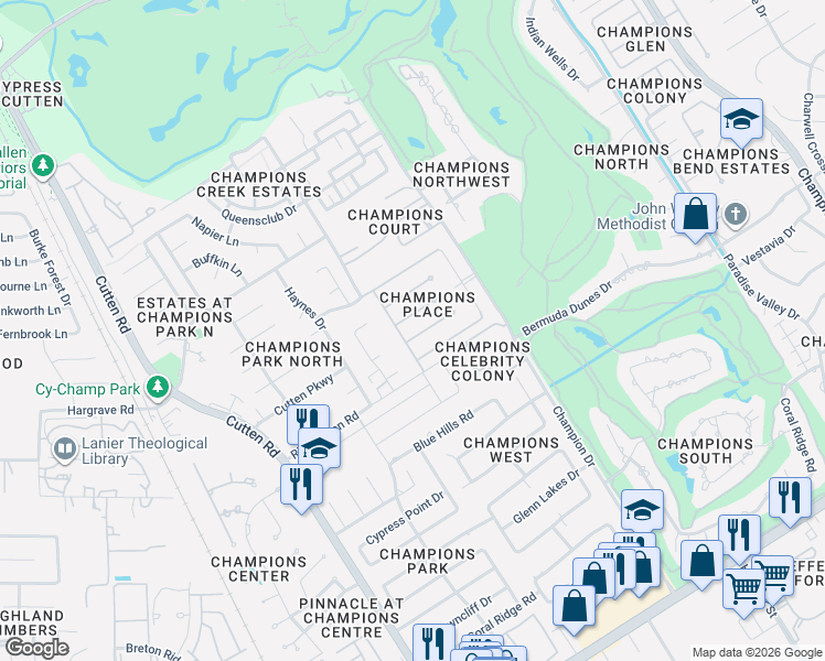 map of restaurants, bars, coffee shops, grocery stores, and more near 6619 Preston Trail Drive in Houston