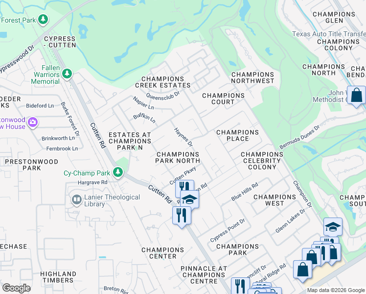 map of restaurants, bars, coffee shops, grocery stores, and more near 6790 Rial Court in Houston