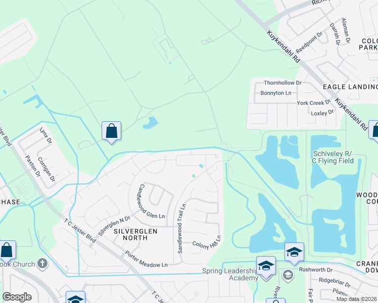 map of restaurants, bars, coffee shops, grocery stores, and more near 12702 Silver Winter Trail in Houston