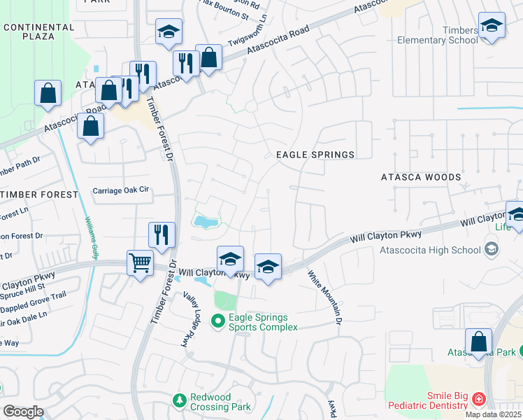 map of restaurants, bars, coffee shops, grocery stores, and more near 24 Bayou Mead Court in Atascocita