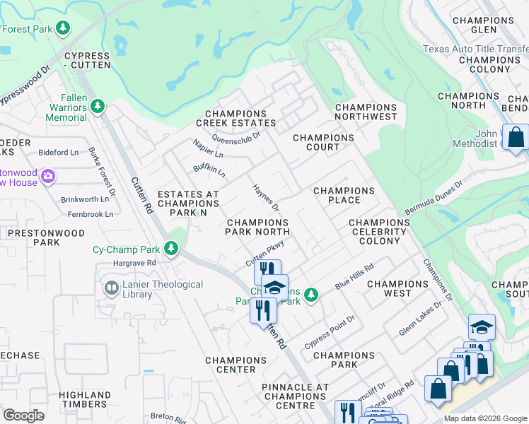 map of restaurants, bars, coffee shops, grocery stores, and more near 6790 Rial Court in Houston