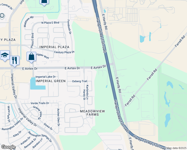 map of restaurants, bars, coffee shops, grocery stores, and more near 20023 Tunham Trail in Houston