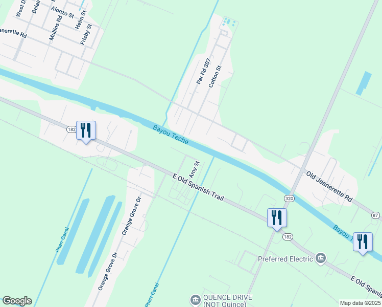 map of restaurants, bars, coffee shops, grocery stores, and more near 205 Leon Street in New Iberia