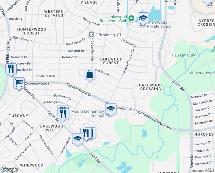 map of restaurants, bars, coffee shops, grocery stores, and more near 11718 Jaycreek Drive in Houston