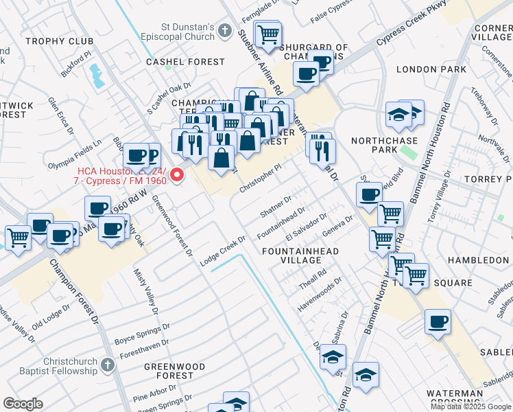 map of restaurants, bars, coffee shops, grocery stores, and more near 4823 Cassidy Place in Houston