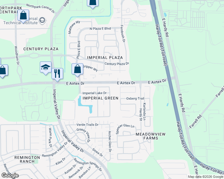 map of restaurants, bars, coffee shops, grocery stores, and more near 20035 Oland Way in Houston