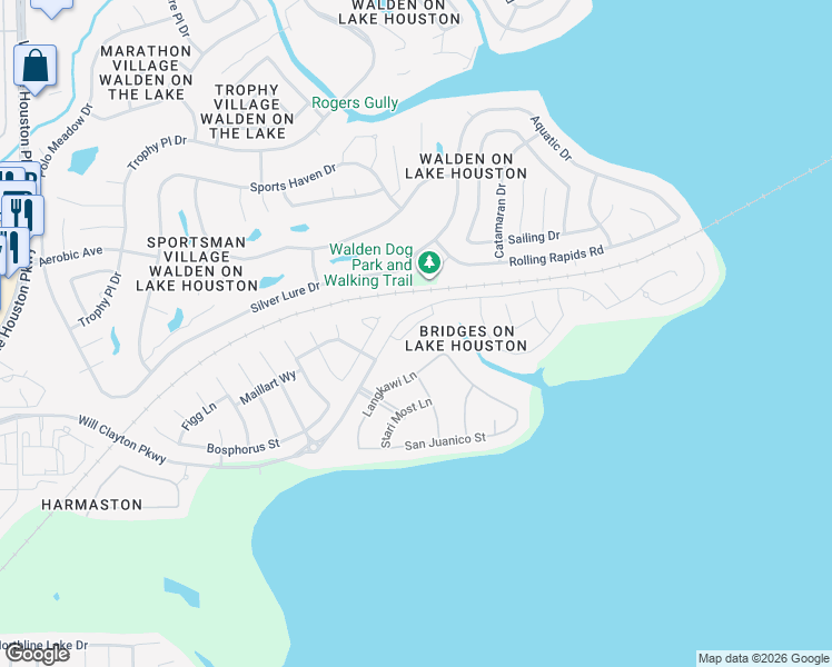 map of restaurants, bars, coffee shops, grocery stores, and more near 8522 Rialto Canal Loop in Houston
