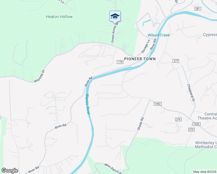 map of restaurants, bars, coffee shops, grocery stores, and more near 100-298 West Blanco Bend Drive in Wimberley