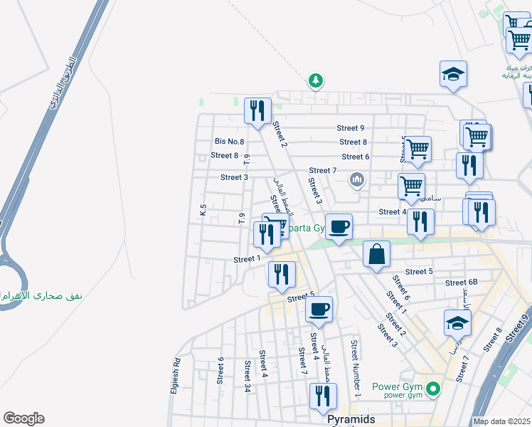 map of restaurants, bars, coffee shops, grocery stores, and more near in Pyramids Gardens