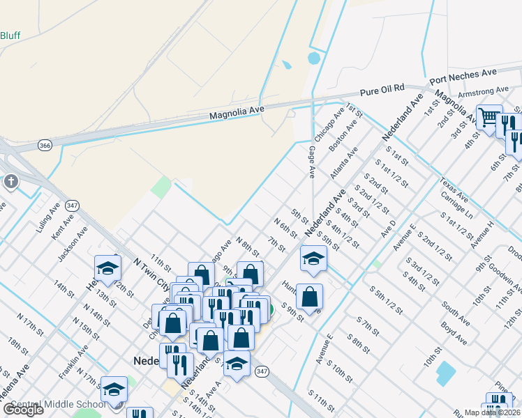 map of restaurants, bars, coffee shops, grocery stores, and more near 604 Boston Avenue in Nederland
