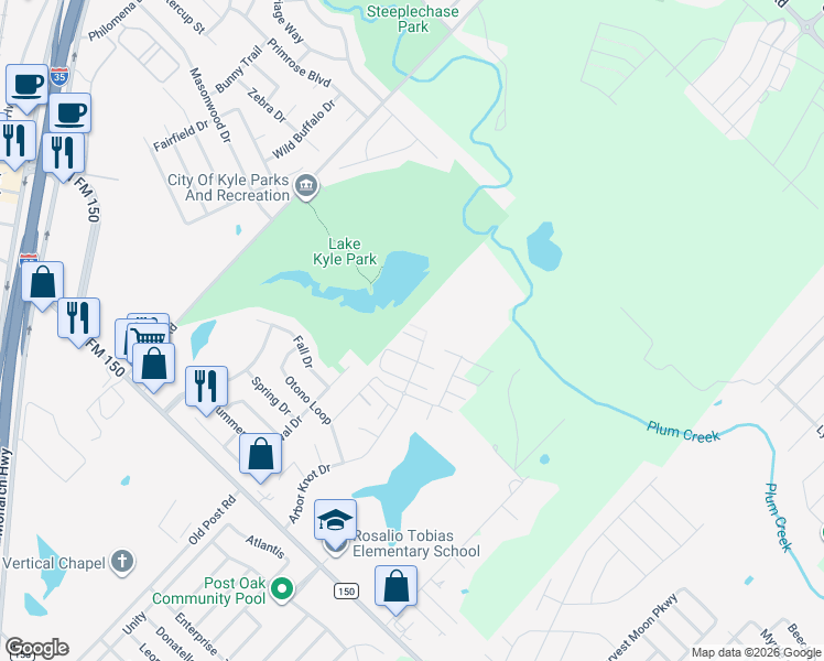 map of restaurants, bars, coffee shops, grocery stores, and more near 1617 Arbor Knot Drive in Kyle
