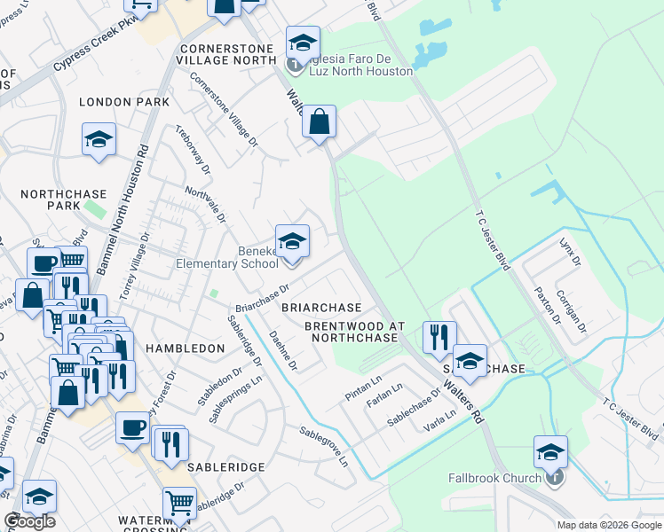 map of restaurants, bars, coffee shops, grocery stores, and more near 3807 Ashlee Lane in Houston