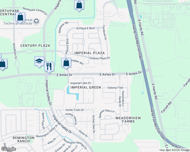 map of restaurants, bars, coffee shops, grocery stores, and more near 1201 East Airtex Drive in Houston