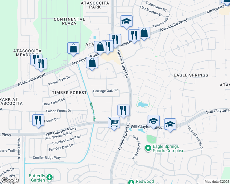 map of restaurants, bars, coffee shops, grocery stores, and more near 12314 Carriage Oak Circle in Humble