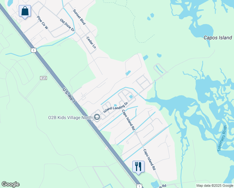 map of restaurants, bars, coffee shops, grocery stores, and more near 432 Island View Circle in St. Augustine