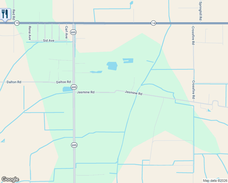 map of restaurants, bars, coffee shops, grocery stores, and more near 14808 Jasmine Road in Kaplan