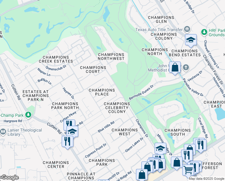 map of restaurants, bars, coffee shops, grocery stores, and more near 13911 Jupiter Hills Drive in Houston