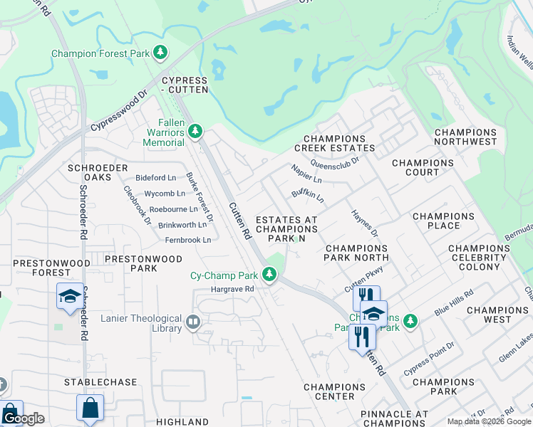 map of restaurants, bars, coffee shops, grocery stores, and more near 7111 Sedona Hills in Houston