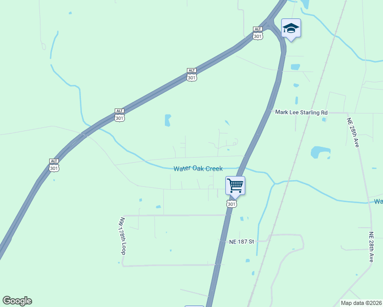map of restaurants, bars, coffee shops, grocery stores, and more near 3489 Northwest 183rd Street in Starke