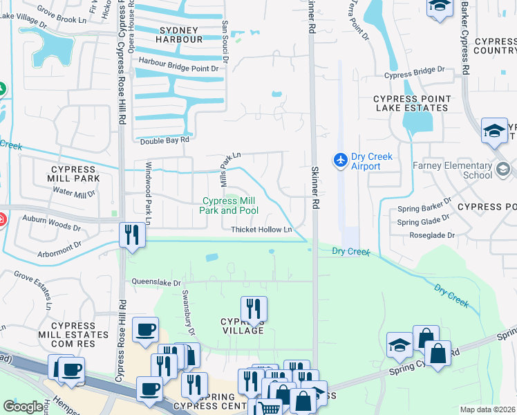 map of restaurants, bars, coffee shops, grocery stores, and more near 14634 Emerald Cypress Lane in Cypress