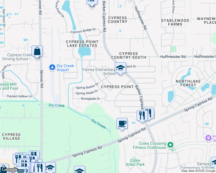 map of restaurants, bars, coffee shops, grocery stores, and more near 14318 Pelican Marsh Drive in Cypress