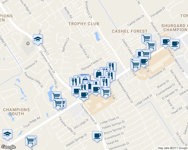 map of restaurants, bars, coffee shops, grocery stores, and more near 13202 Glen Erica Drive in Houston