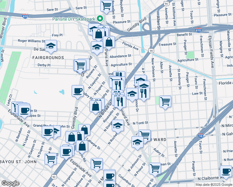 map of restaurants, bars, coffee shops, grocery stores, and more near in New Orleans