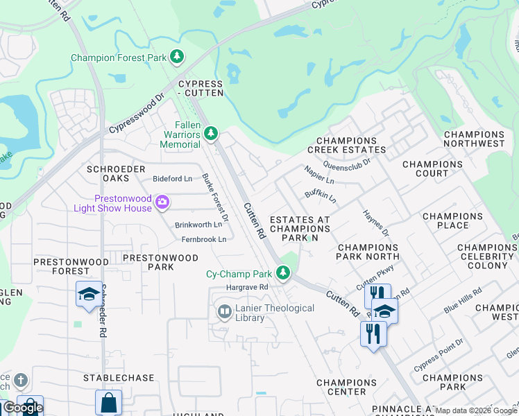 map of restaurants, bars, coffee shops, grocery stores, and more near 7123 Mohave Hills in Houston