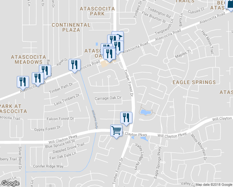 map of restaurants, bars, coffee shops, grocery stores, and more near 12310 Landsdown Ridge Way in Humble