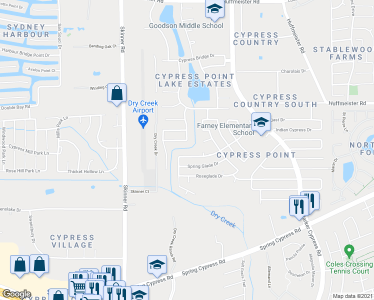 map of restaurants, bars, coffee shops, grocery stores, and more near 14511 Glade Point Drive in Cypress
