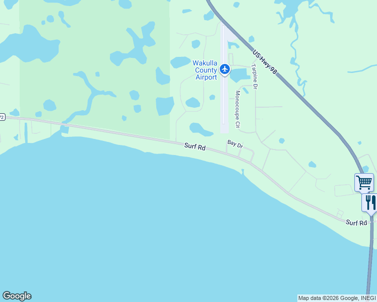 map of restaurants, bars, coffee shops, grocery stores, and more near 2467 Surf Road in Panacea