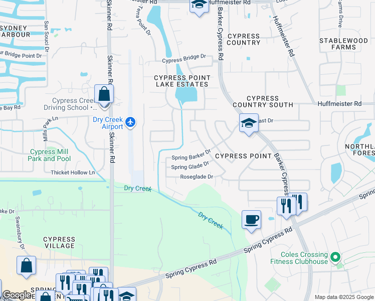 map of restaurants, bars, coffee shops, grocery stores, and more near 14407 Barker Pelican Court in Harris County