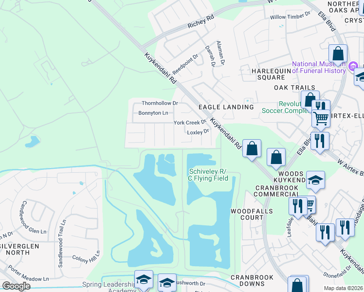 map of restaurants, bars, coffee shops, grocery stores, and more near 13922 Tinsley Court in Houston