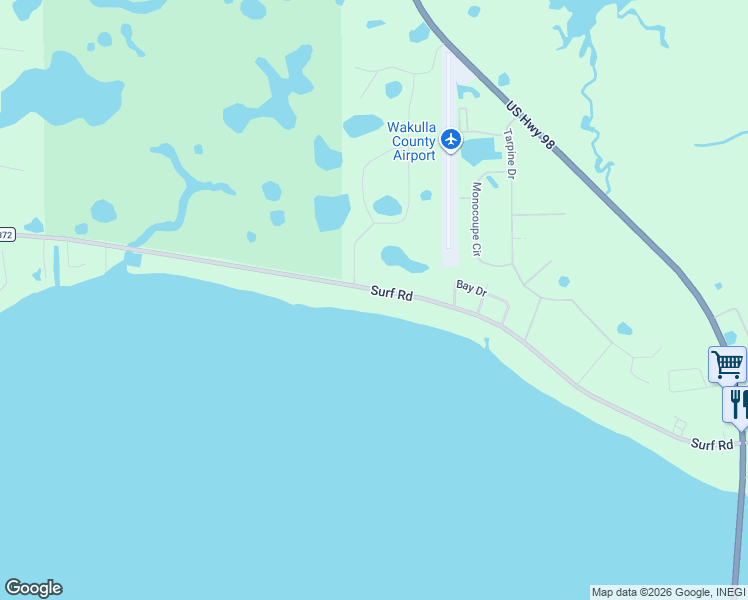 map of restaurants, bars, coffee shops, grocery stores, and more near 2467 Surf Road in Panacea
