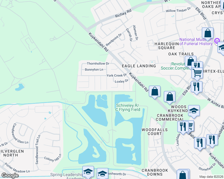 map of restaurants, bars, coffee shops, grocery stores, and more near 13922 Tinsley Court in Houston