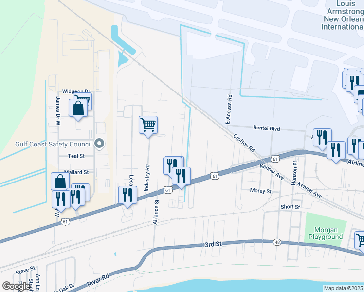map of restaurants, bars, coffee shops, grocery stores, and more near 1057 Minden Avenue in Kenner