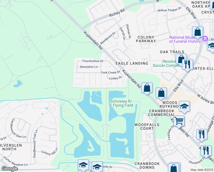 map of restaurants, bars, coffee shops, grocery stores, and more near 13922 Tinsley Court in Houston
