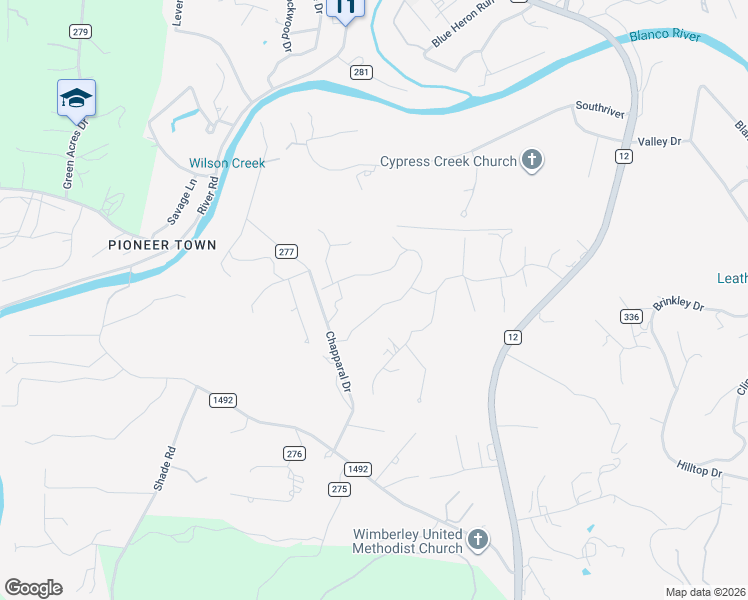 map of restaurants, bars, coffee shops, grocery stores, and more near 239 Hill Country Trail in Wimberley