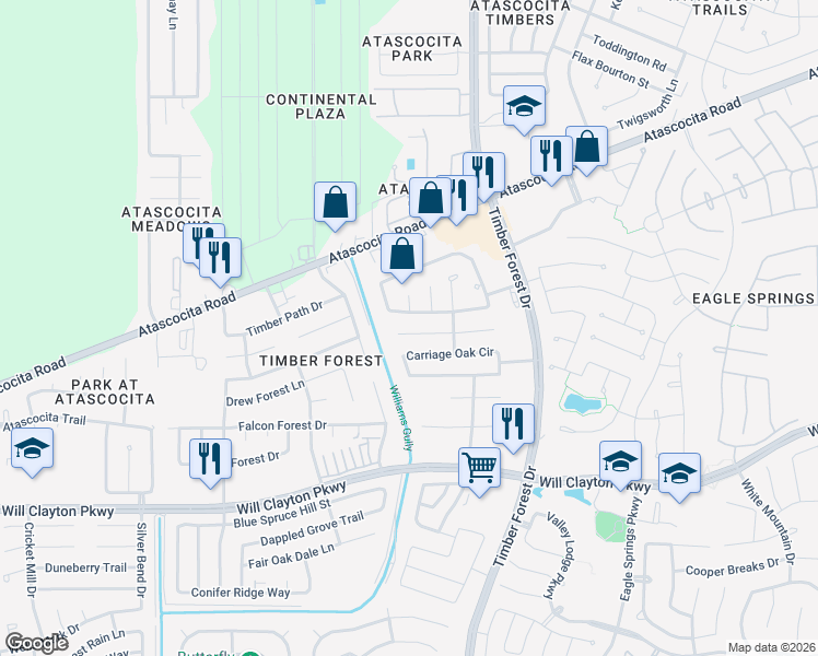 map of restaurants, bars, coffee shops, grocery stores, and more near 12118 Landsdown Ridge Way in Humble