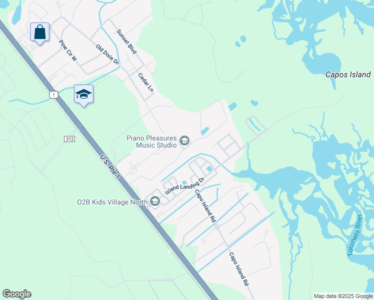 map of restaurants, bars, coffee shops, grocery stores, and more near 448 Island View Circle in St. Augustine