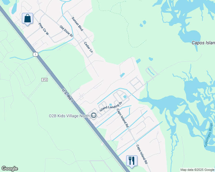 map of restaurants, bars, coffee shops, grocery stores, and more near 432 Island View Circle in St. Augustine