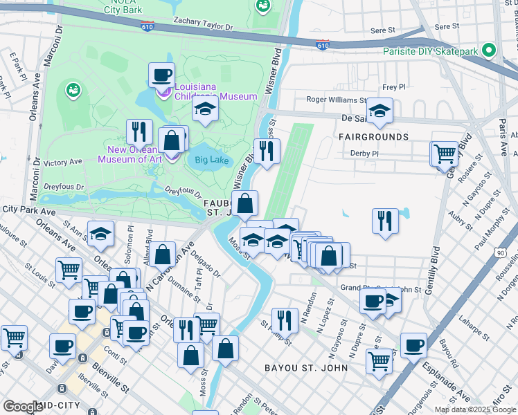 map of restaurants, bars, coffee shops, grocery stores, and more near in New Orleans