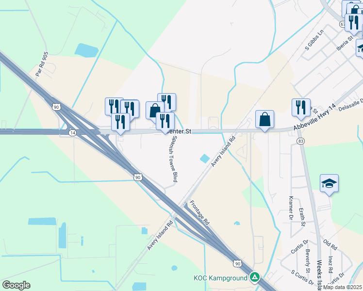 map of restaurants, bars, coffee shops, grocery stores, and more near in New Iberia