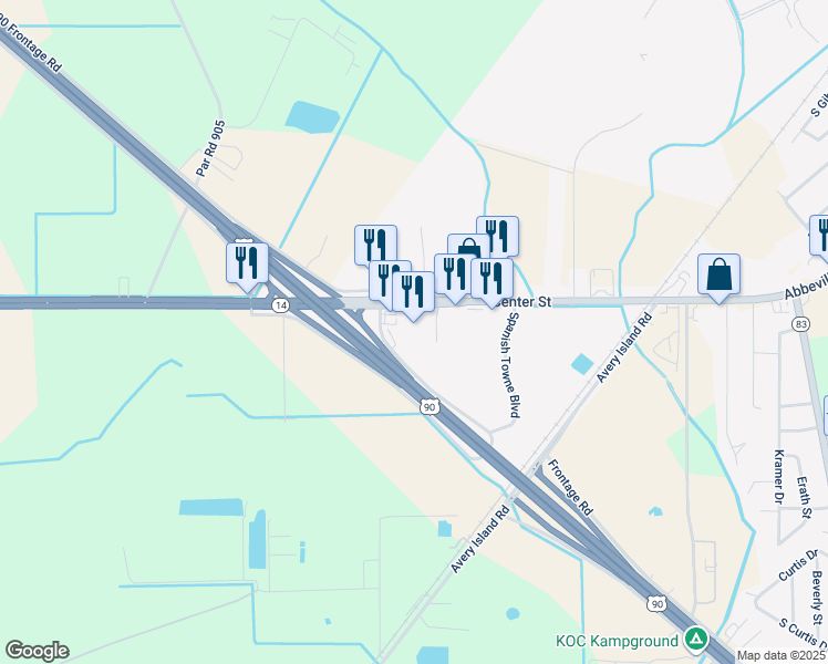 map of restaurants, bars, coffee shops, grocery stores, and more near 2785-2915 Highway 14 East in New Iberia