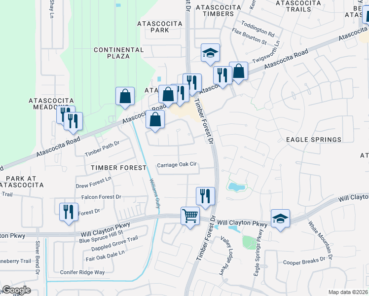 map of restaurants, bars, coffee shops, grocery stores, and more near 12315 Hawthorne Hill Circle in Humble