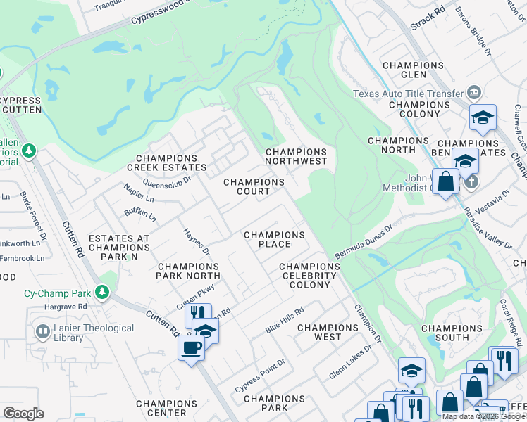 map of restaurants, bars, coffee shops, grocery stores, and more near 6534 Prairie Dunes Drive in Houston