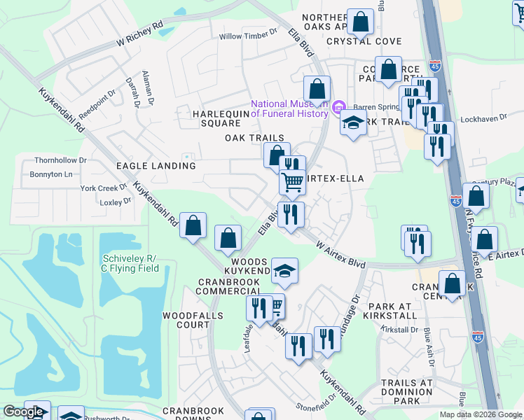 map of restaurants, bars, coffee shops, grocery stores, and more near in Harris County