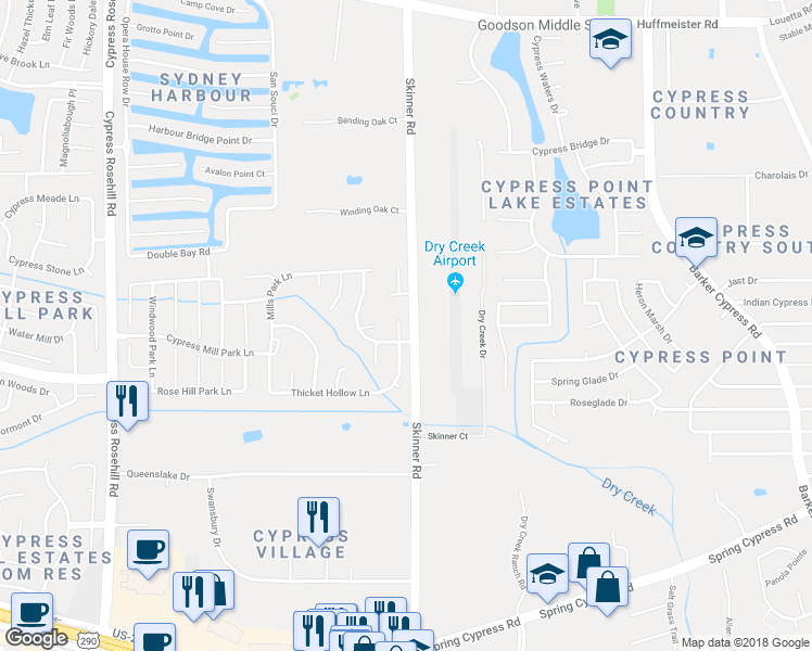 map of restaurants, bars, coffee shops, grocery stores, and more near 14710 Timber Cliff Lane in Cypress
