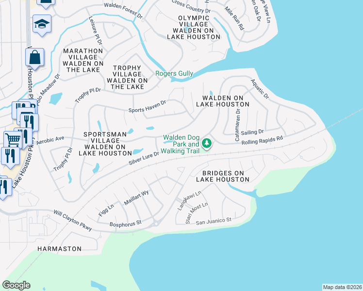 map of restaurants, bars, coffee shops, grocery stores, and more near 8431 Silver Lure Drive in Humble